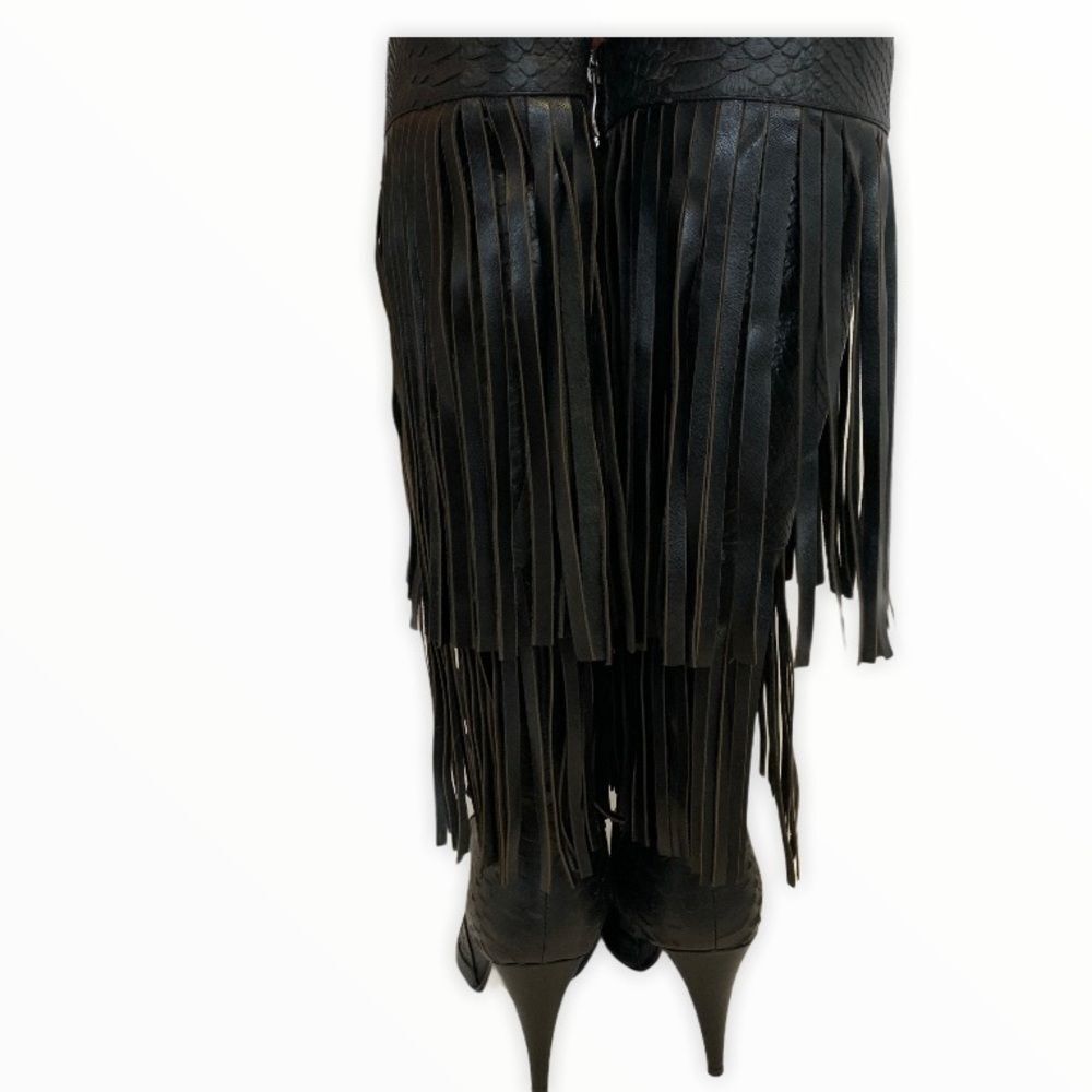 Fantasy collection black high heel fringe boots - Picture 5 of 12